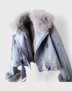 Thyra™ | Denimjakke med Faux Pelsfor